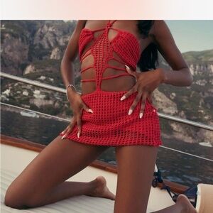 Iamgia red crochet mini dress